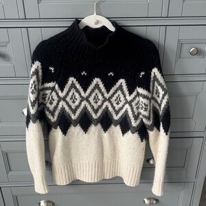 Banana Republic Black and Cream Fair Isle Turtleneck Sweater